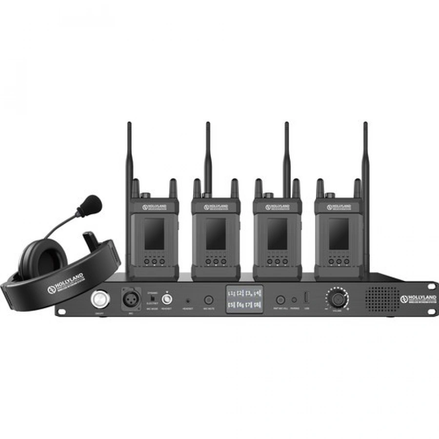 Hollyland Syscom 1000T-4B Full-Duplex Intercom System . Four Beltpacks and Headsets