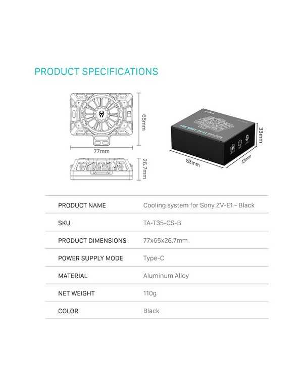 Tilta Cooling System for Sony ZV-E1 – Black