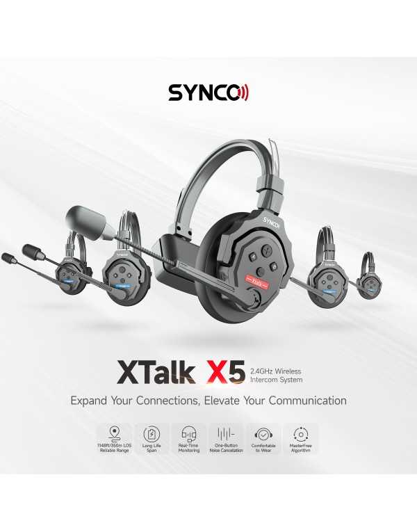 Synco X-Talk X5 Wireless Intercom System with 5 Headsets (2.4 GHz) | Wireless Microphone Systems | CAM TOOLS Middle East | SYNCO