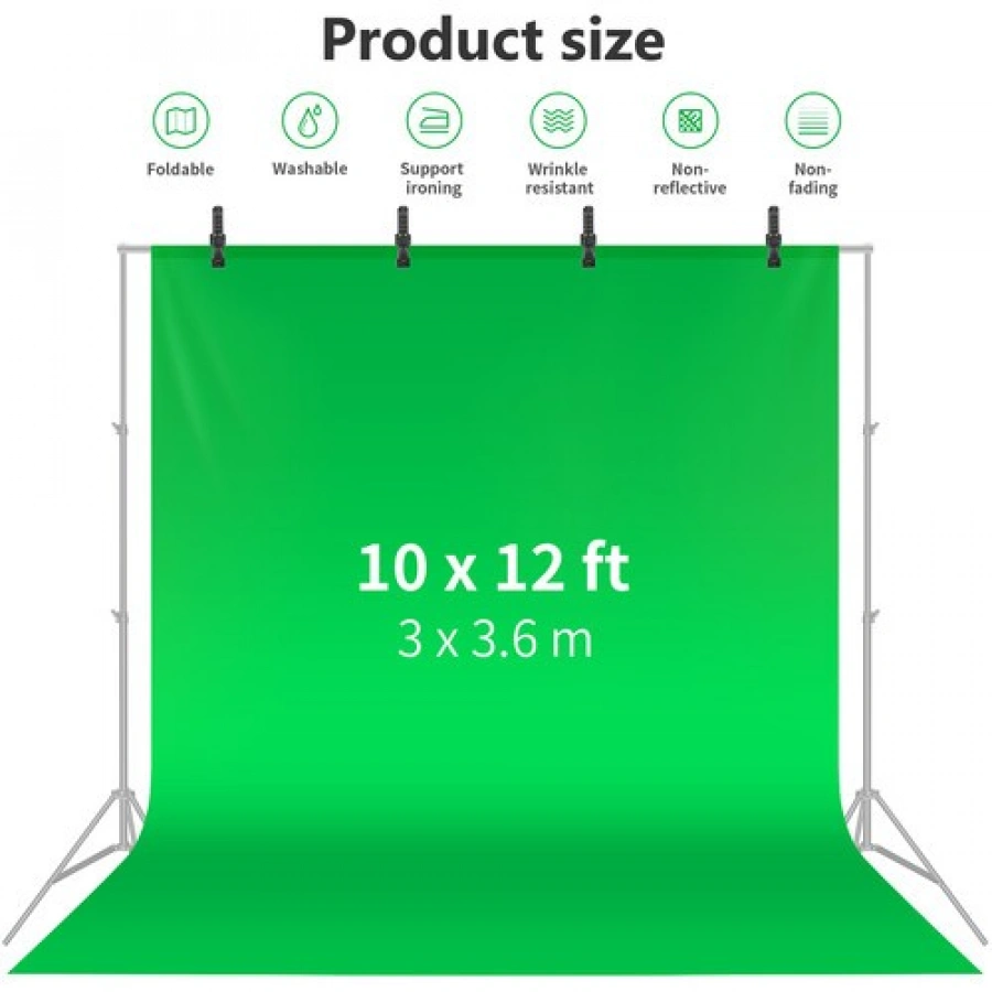 Neewer Chroma Green Backdrop with A-Clamps (10 x 12')