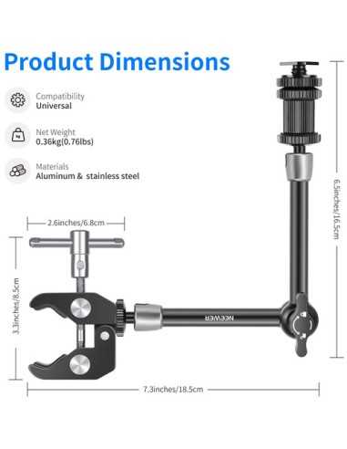 Neewer ST20 Magic Arm with Super Clamp (11")