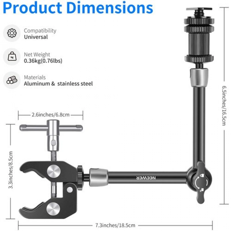 Neewer ST20 Magic Arm with Super Clamp (11")