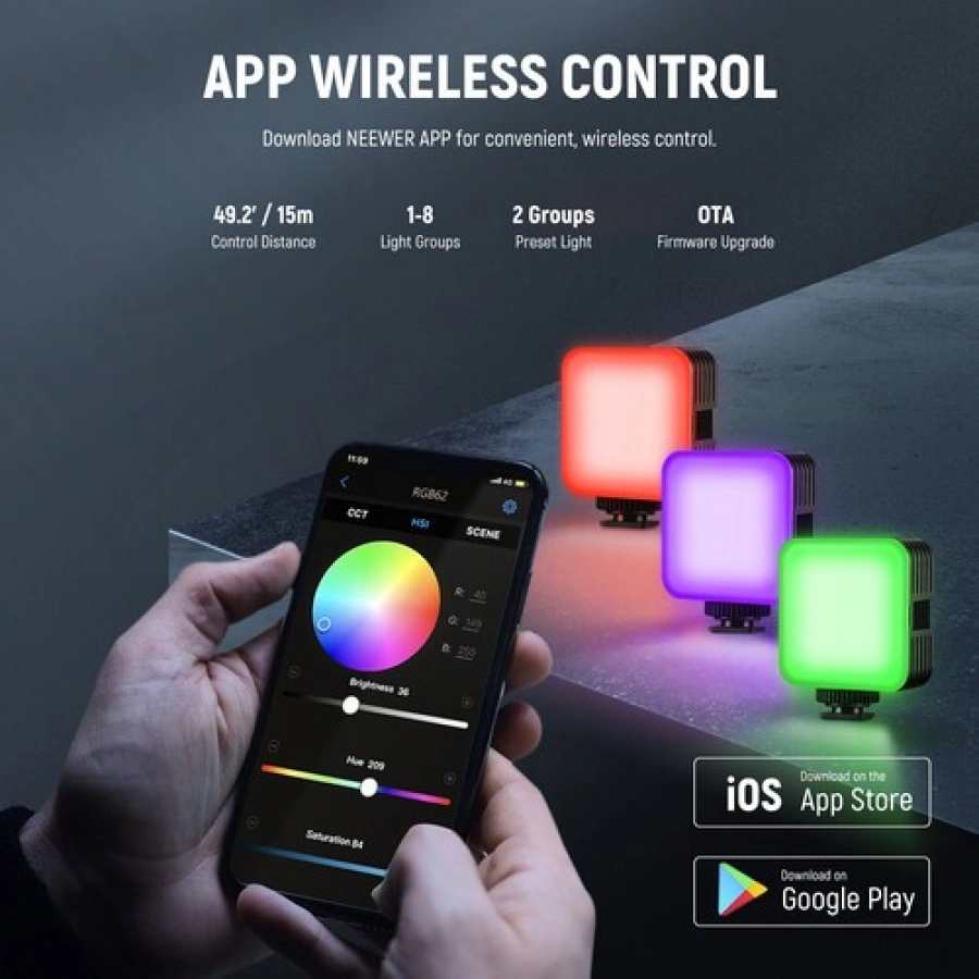 Neewer RGB62 App Control Magnetix LED Video Light