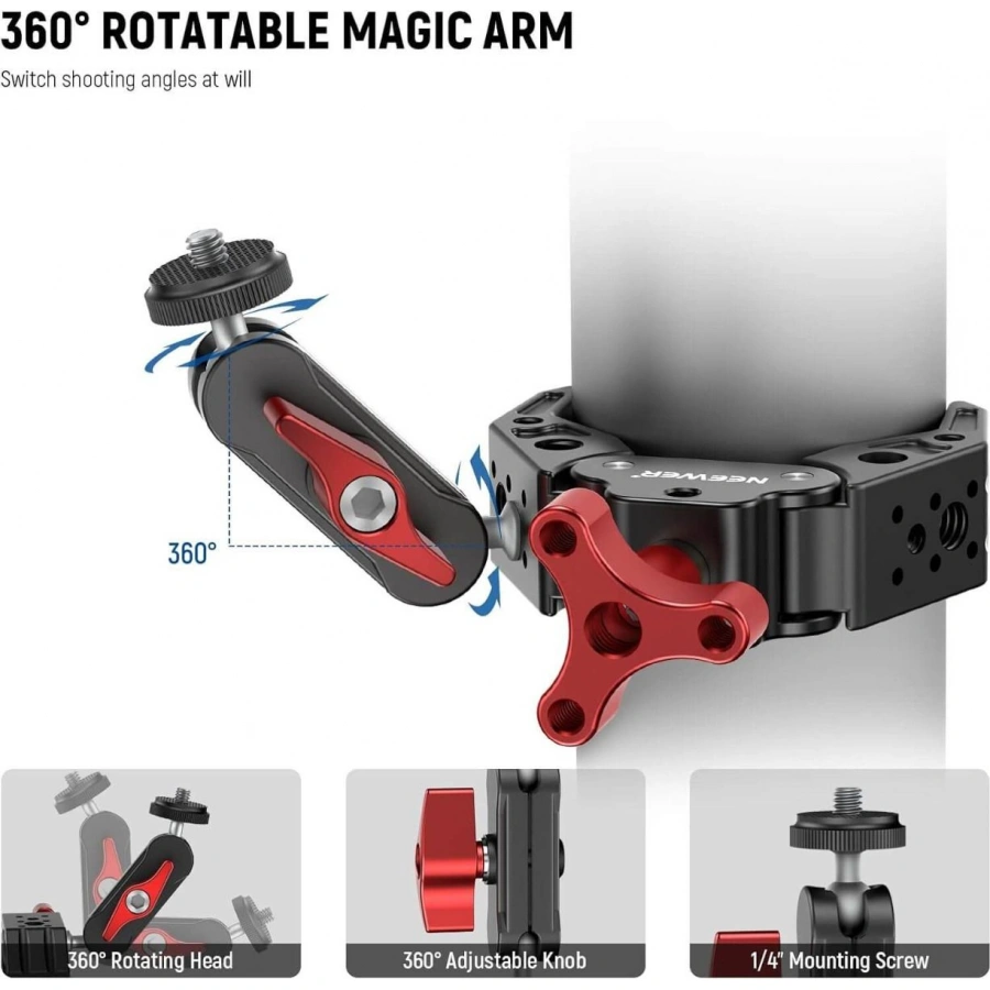 NEEWER UA023 Super Clamp with Magic arm Double Ballhead and Cold Shoe Mount