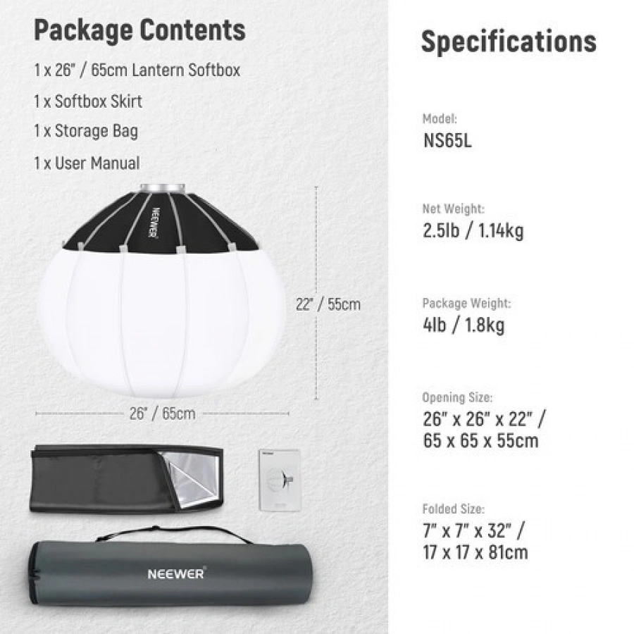 Neewer NS65L Lantern Softbox with One Step Quick Release (35.4")