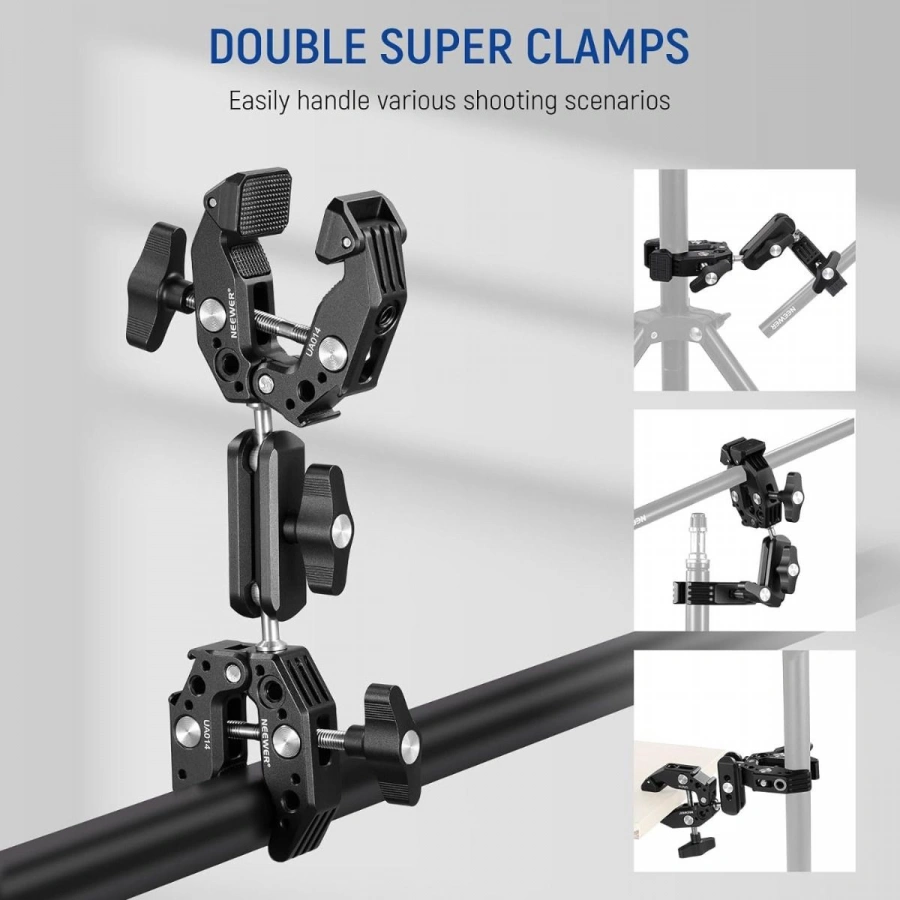 NEEWER Super Clamp with Double Crab-Shaped Clamps，Magic Arm Adapter