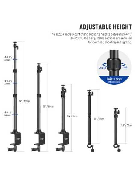 Neewer TL253A Tabletop Stand with Telescopic Arm