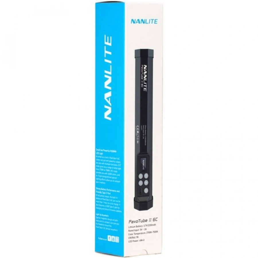 Nanlite PavoTube II 6C 10in 6w RGBWW LED With Built-In Rechargeable Li-Ion Battery