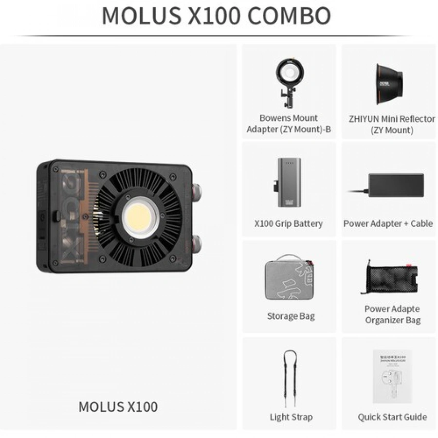 Zhiyun MOLUS X100 Bi-Color Pocket COB Monolight (Combo Kit)