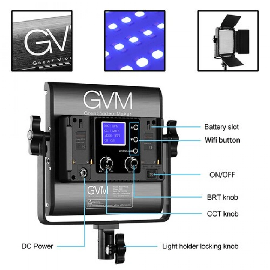 GVM 800D-RGB LED Studio 3-Video Light Kit