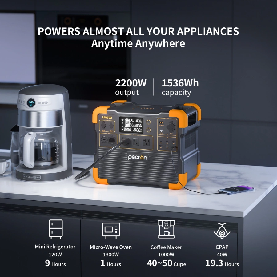 PECRON E1500LFP Expandable Portable Power Station 2200W 1536Wh | Camtools UAE