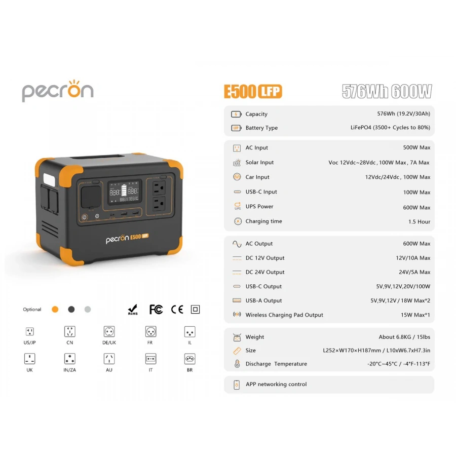 PECRON E500LFP Portable Power Station 600W 576Wh %separator% %shop-name%