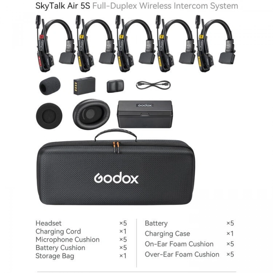 Godox SkyTalk Air 5S 5-Person Full-Duplex Wireless Intercom Headset System (2.4 GHz)