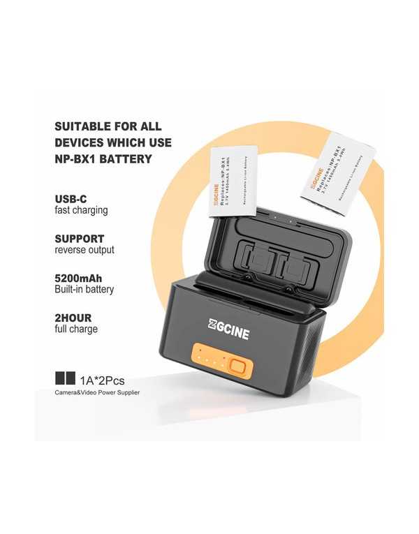 ZGCINE PS-BX1 Kit 2, Charging Case for Sony NP-BX1 battery with 2pcs 1450mah battery