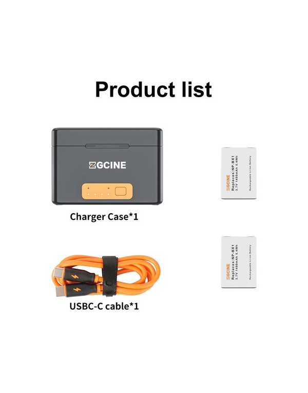 ZGCINE PS-BX1 Kit 2, Charging Case for Sony NP-BX1 battery with 2pcs 1450mah battery