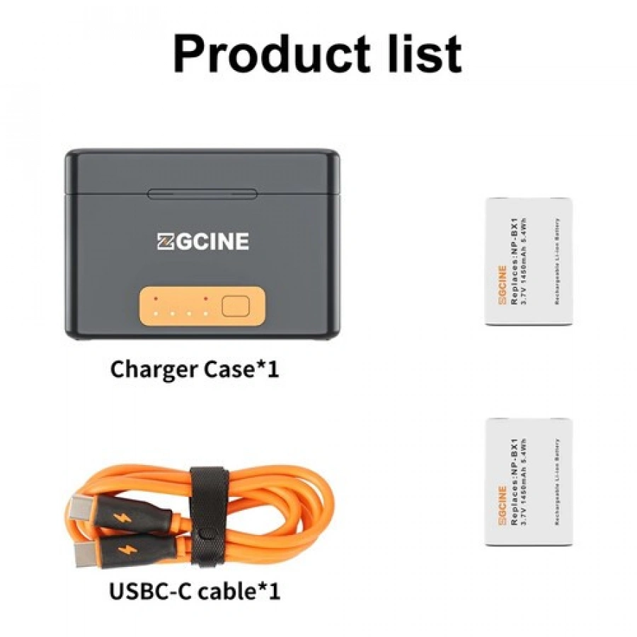 ZGCINE PS-BX1 Kit 2, Charging Case for Sony NP-BX1 battery with 2pcs 1450mah battery