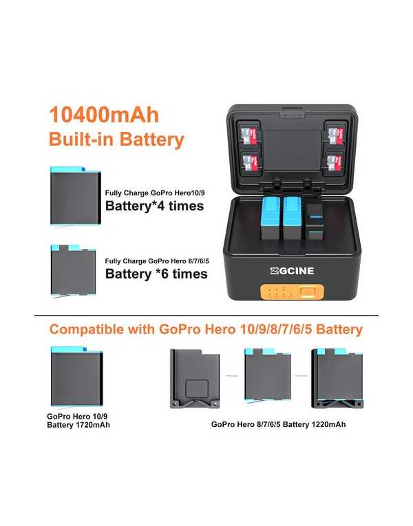 ZGCINE PS-G10 Charging Case for GoPro 11/10/9/8/7/6/5 Battery with 3 Charging Slots