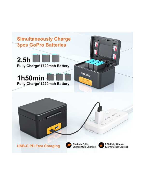 ZGCINE PS-G10 Charging Case for GoPro 11/10/9/8/7/6/5 Battery with 3 Charging Slots