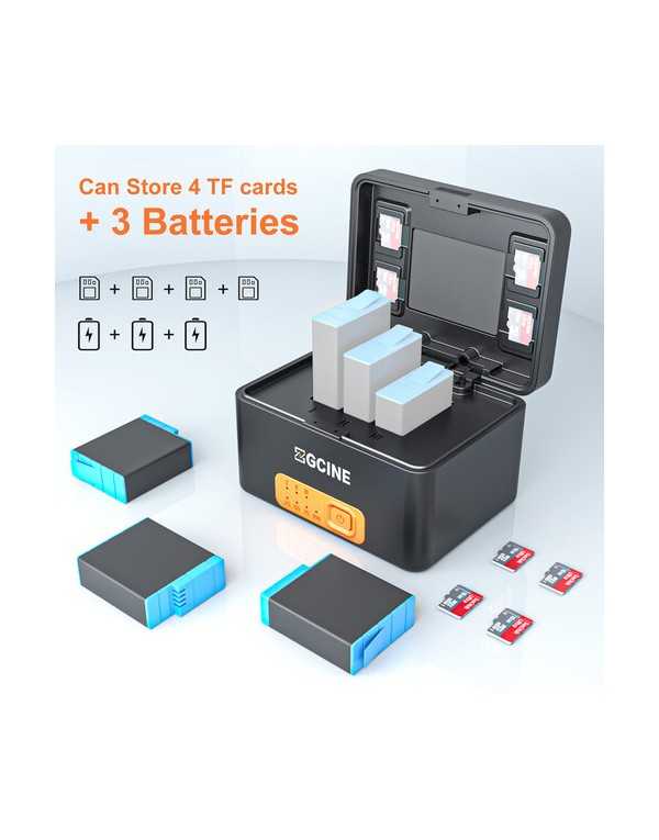 ZGCINE PS-G10 Charging Case for GoPro 11/10/9/8/7/6/5 Battery with 3 Charging Slots