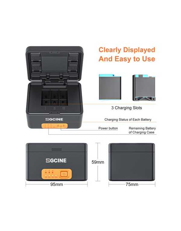 ZGCINE PS-G10 Charging Case for GoPro 11/10/9/8/7/6/5 Battery with 3 Charging Slots